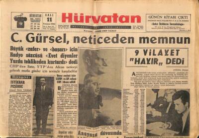 Hür Vatan Gazetesi 11 Temmuz 1961 - Anayasa oylamasına 9 Vilayet Hayır Dedi GZ97135 - 1