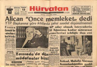 Hür Vatan Gazetesi 12 Ağustos 1961 - Alican Önce Memleket Dedi GZ97187 - 1