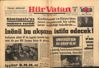 Hür Vatan Gazetesi 12 Mayıs 1962 - İsmet İnönü Bu Akşam İstifa Edecek GZ89853 - 1