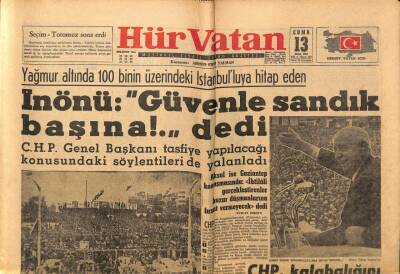 Hür Vatan Gazetesi 13 Ekim 1961 - İsmet İnönü Güvenle Sandık Başına Dedi GZ97163 - 1