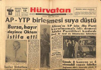 Hür Vatan Gazetesi 13 Temmuz 1961 - Bursa Hayır Deyince İbrahim Öktem İstifa Etti GZ97133 - 1