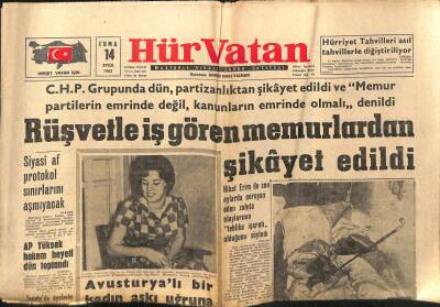 Hür Vatan Gazetesi 14 Eylül 1962 - Rüşvetle İş Gören Memurlardan Şikayet Edildi GZ89999 - 1