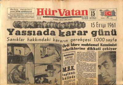 Hür Vatan Gazetesi 15 Eylül 1961 - Yassıadada Karar Günü GZ97078 - 1