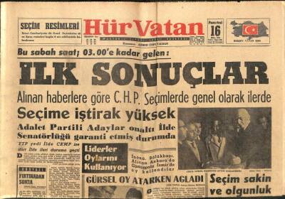 Hür Vatan Gazetesi 16 Ekim 1961 - İlk Seçim Sonuçları GZ97160 - 1
