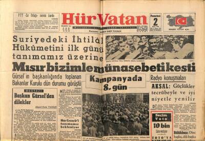 Hür Vatan Gazetesi 2 Ekim 1961 - Mısır Türkiye İle Münasebeti Kesti GZ97113 - 1