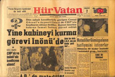 Hür Vatan Gazetesi 2 Haziran 1962 - Kabineyi Kurma Görevi İsmet İnönüde GZ89827 - 1