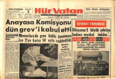 Hür Vatan Gazetesi 2 Mart 1961 - Anayasa Komisyonu Grevi Kabul Etti GZ89963 - 1