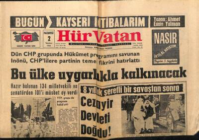 Hür Vatan Gazetesi 2 Temmuz 1962 - Cezayir Devleti Doğdu! GZ64993 - 1