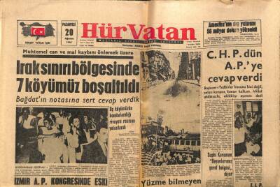 Hür Vatan Gazetesi 20 Ağustos 1962 - Irak Sınırı Bölgesinde 7 Köyümüz Boşaltıldı GZ97022 - 1