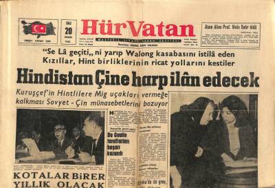 Hür Vatan Gazetesi 20 Kasım 1962 - Hindistan Çine Harp İlan Edecek GZ89862 - 1