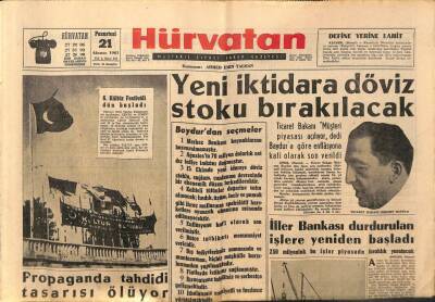Hür Vatan Gazetesi 21 Ağustos 1961 - Yeni İktidara Döviz Stoku Bırakılacak GZ97179 - 1