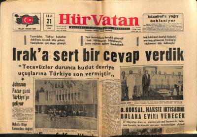 Hür Vatan Gazetesi 21 Ağustos 1962 - Iraka Sert Bir Cevap Verdik GZ97021 - 1