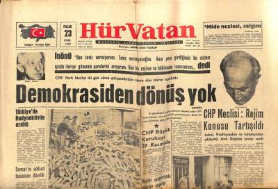 Hür Vatan Gazetesi 23 Eylül 1962 - İlhami Sancarın Sıhhati Düzeldi GZ97007 - 1