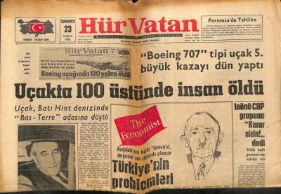Hür Vatan Gazetesi 23 Haziran 1962 - Boeing 707 Tipi Uçakta 100 Üstünde İnsan Öldü GZ97068 - 1