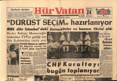 Hür Vatan Gazetesi 24 Ağustos 1961 - CHPde Hizipçilik GZ97176 - 1