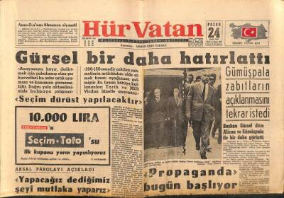 Hür Vatan Gazetesi 24 Eylül 1961 - İmralıdan Kayseriye GZ97096 - 1