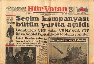 Hür Vatan Gazetesi 25 Eylül 1961 - TAY Uçağındaki 29 Kişiden Biri Kurtuldu GZ97102 - 1