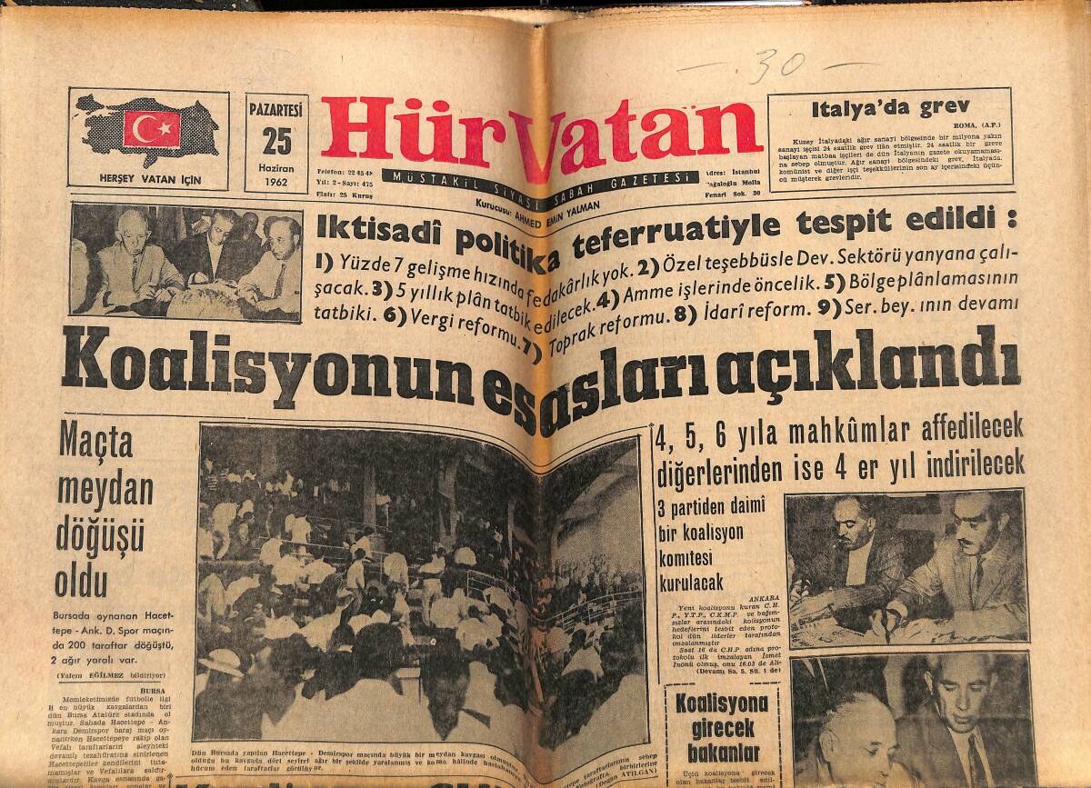 Hür Vatan Gazetesi 25 Haziran 1962 - Lolita Da Beyaz Perdeye Aktarıldı - Kennedy Orduda Irk Tefriki İstemiyor GZ143341 - 1