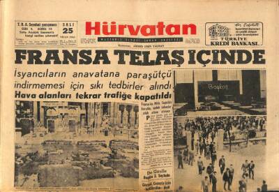 Hür Vatan Gazetesi 25 Nisan 1961 - Fransa Telaş İçinde GZ89973 - 1