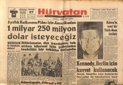 Hür Vatan Gazetesi 27 Temmuz 1961 - Kıbrısta Yeni Bir Türk-Rum İhtilafı GZ97120 - 1