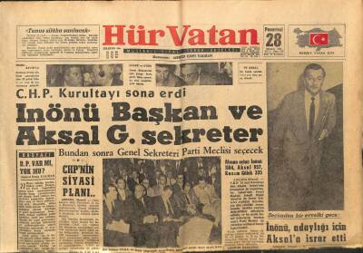 Hür Vatan Gazetesi 28 Ağustos 1961 - CHP Kurultayı Sona Erdi,İsmet İnönü Başkan GZ97172 - 1
