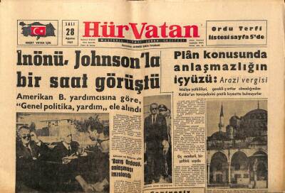 Hür Vatan Gazetesi 28 Ağustos 1962 - İnönü, Johnsonla Bir Saat Görüştü GZ97036 - 1