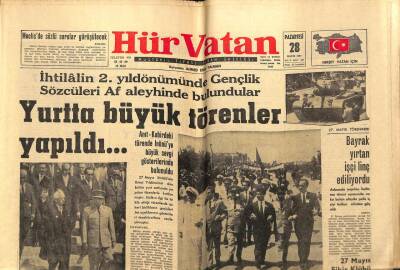 Hür Vatan Gazetesi 28 Mayıs 1962 - İhtilalin 2. Yıldönümünde Gençlik Sözcüleri Af Aleyhinde Bulundular GZ97030 - 1