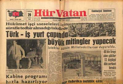 Hür Vatan Gazetesi 29 Haziran 1962 - Türk-İş Yurt Çapında Büyük Mitingler Yapacak GZ97071 - 1
