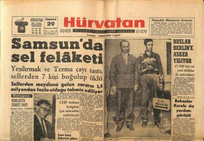 Hür Vatan Gazetesi 29 Temmuz 1961 - Samsunda Sel Felaketi, Ahmet Çiftçi İçin İdam Talep Edildi GZ97118 - 1