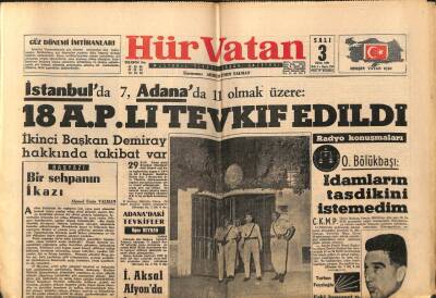 Hür Vatan Gazetesi 3 Ekim 1961 - 18 APli Tevkif Edildi GZ97112 - 1