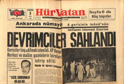 Hür Vatan Gazetesi 3 Ekim 1962 - Ankarada Nümayiş Devrimciler Şahlandı GZ97042 - 1