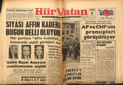 Hür Vatan Gazetesi 3 Mayıs 1962 - Siyasi Affın Kaderi Bugün Belli Oluyor GZ97059 - 1