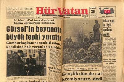 Hür Vatan Gazetesi 30 Nisan 1962 - Gürselin Beyanatı Büyük Tepki Yarattı GZ97033 - 1