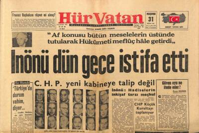 Hür Vatan Gazetesi 31 Mayıs 1962 - İsmet İnönü Dün Gece İstifa Etti GZ89841 - 1
