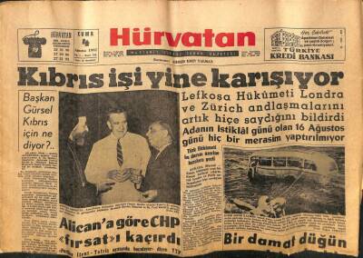 Hür Vatan Gazetesi 4 Ağustos 1961 - Kıbrıs İşi Yine Karışıyor GZ97195 - 1