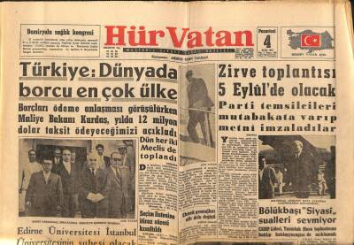 Hür Vatan Gazetesi 4 Eylül 1961 - TürkiyeDünyada Borcu En Çok Ülke GZ97089 - 1