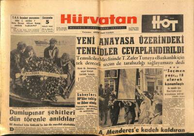 Hür Vatan Gazetesi 5 Nisan 1961 - Yeni Anayasa Üzerimdeki Tekitler Cevaplandırıldı GZ89993 - 1