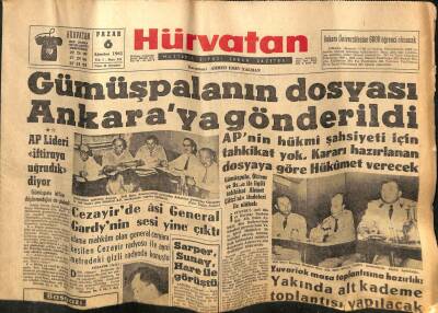 Hür Vatan Gazetesi 6 Ağustos 1961 - Gümüşpalanın Dosyası Ankaraya Gönderildi GZ97193 - 1