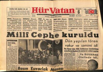 Hür Vatan Gazetesi 6 Eylül 1961 - Milli Cephe Kuruldu,Aydın Yalçın Yanlış Anlaşıldım Dedi GZ97087 - 1