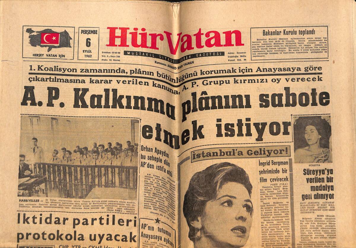Hür Vatan Gazetesi 6 Eylül 1962 - Süreyya'ya Verilen Madalya Geri Alınıyor - Hitler Rejiminin Doğuşu Ve Çöküşü GZ148931 - 1