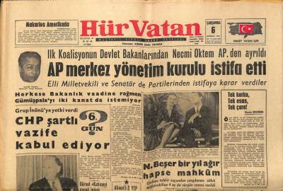 Hür Vatan Gazetesi 6 Haziran 1962 - Nuri Beşer Ağır Hapse Mahkum Oldu GZ89838 - 1