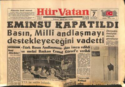 Hür Vatan Gazetesi 7 Eylül 1961 - Eminsu Derneği Kapatıldı GZ97086 - 1