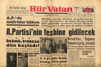 Hür Vatan Gazetesi 7 Haziran 1962 - Adalet Partisinin Feshine Gidilecek GZ89836 - 1
