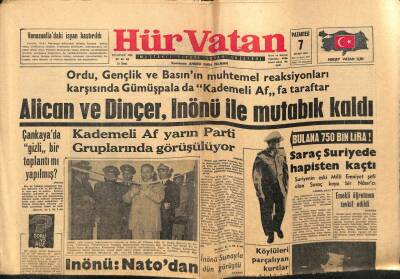 Hür Vatan Gazetesi 7 Mayıs 1962 - Hamit Kaplan Alıkonuldu GZ97017 - 1