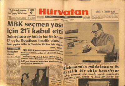Hür Vatan Gazetesi 9 Nisan 1961 - Eichmannın Müdafaasını Bir Ekip Hazırlıyor GZ89989 - 1