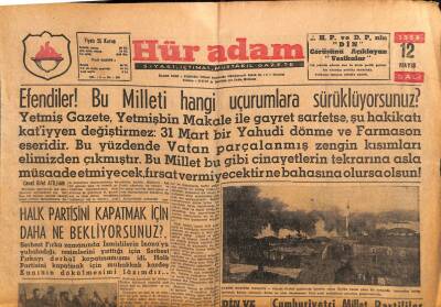 Hüradam Gazetesi 12 Mayıs 1959 - Halk Partisini Kapatmak İçin Daha Ne Bekliyorsunuz ? GZ109696 - 1