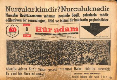 Hüradam Gazetesi 8 Ocak 1960 - Adanada Adnan Menderese Yapılan Emsalsiz Tezahürat Halkçı Liderleri Sersemletti GZ109692 - 1