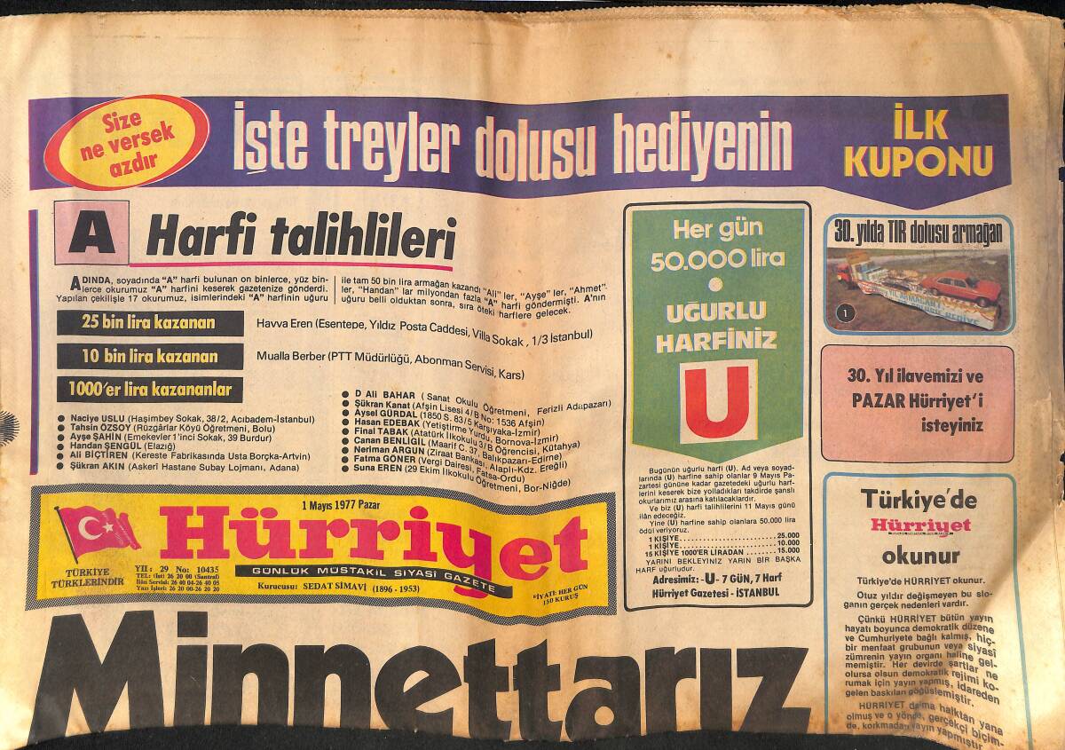Hürriyet 1 Mayıs 1977 - DİSK'in 1 Mayıs Mitingi Bugün Başlıyor - Şikeyi Sezmek Kolay Yakalamak Zor GZ132503 - 1