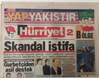 Hürriyet 2 Bölge Gazetesi 15 Eylül 1994 - Skandal İstifa GZ25253 - 1
