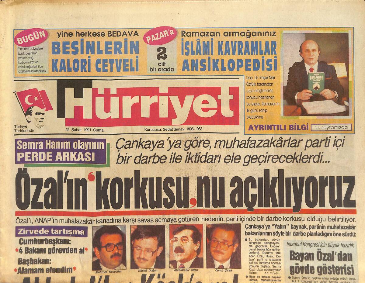Hürriyet Gazetesi 22 Şubat 1991 - Tiran'da Tanklar Halka Ateş Açtı - Saddam Pes Etti GZ133441 - 1